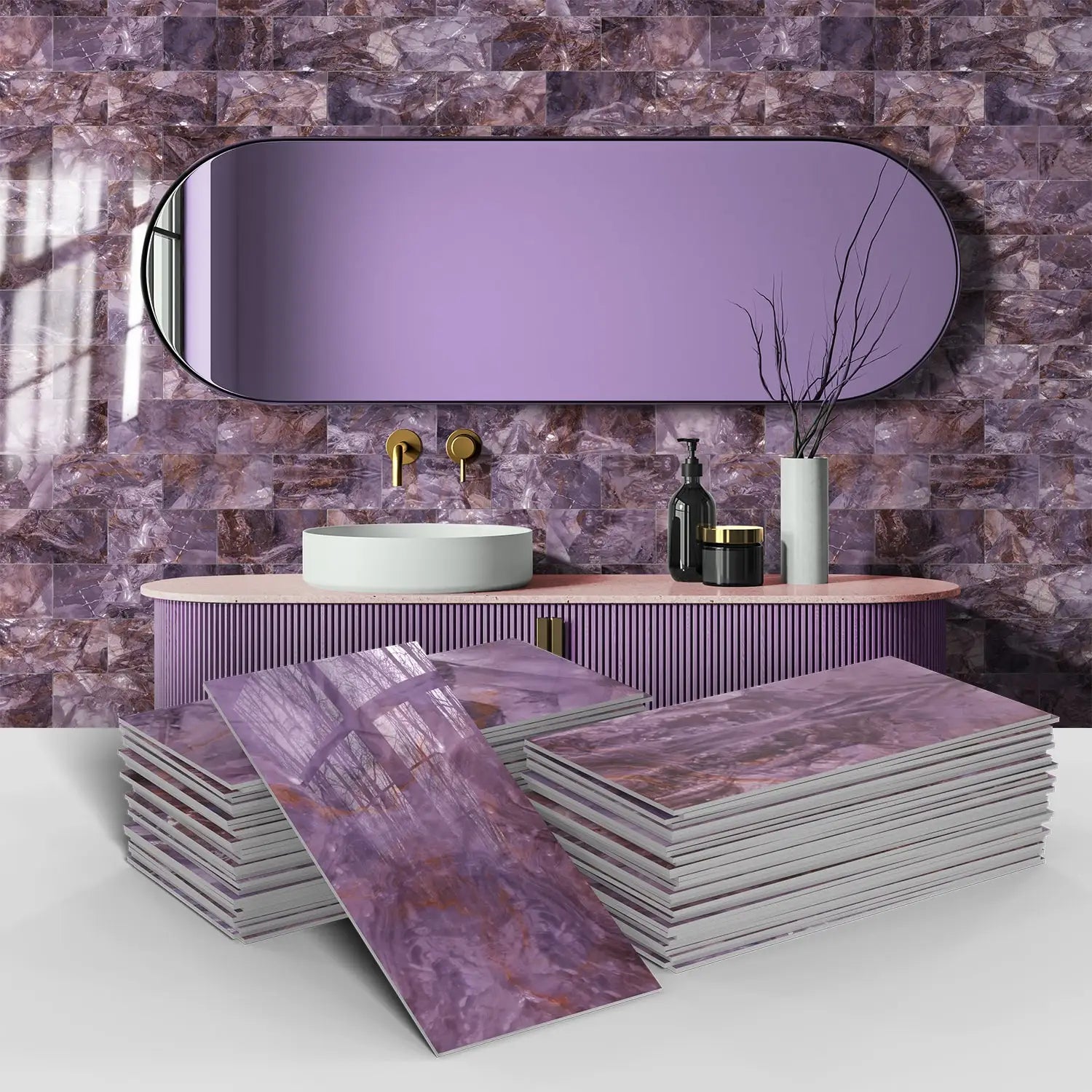 16/32/64PCS Marble Thicker Self-Adhesive Tile Stickers Waterproof Kitchen and Bathroom Minimalist Art 3D Wall Sticker Wallpaper