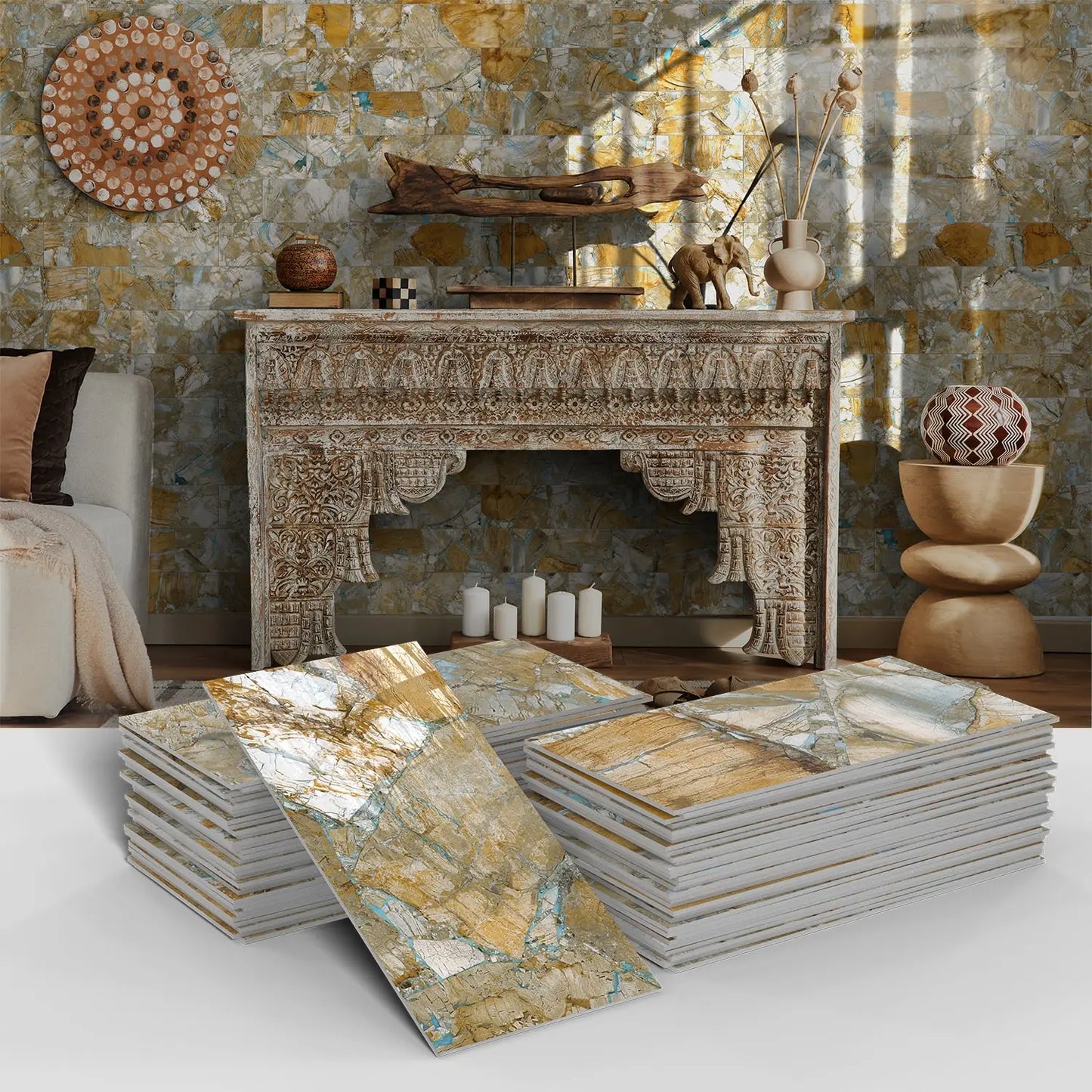 16/32/64PCS Marble Thicker Self-Adhesive Tile Stickers Waterproof Kitchen and Bathroom Minimalist Art 3D Wall Sticker Wallpaper