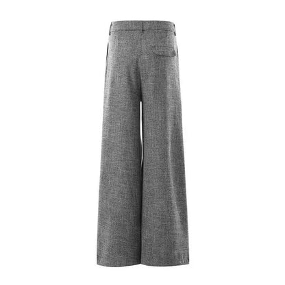 2026 New Spring Autumn Women'S Luxury Gray Button down Casual Suit Pants Retro Versatile Loose Slim Draped Wide Leg Trousers