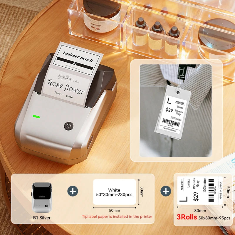 B1 Portable Thermal Printer with Tapes 2 Inch Adhesive Label Printer Mini Bluetooth Sticker Maker Support Smartphones PC