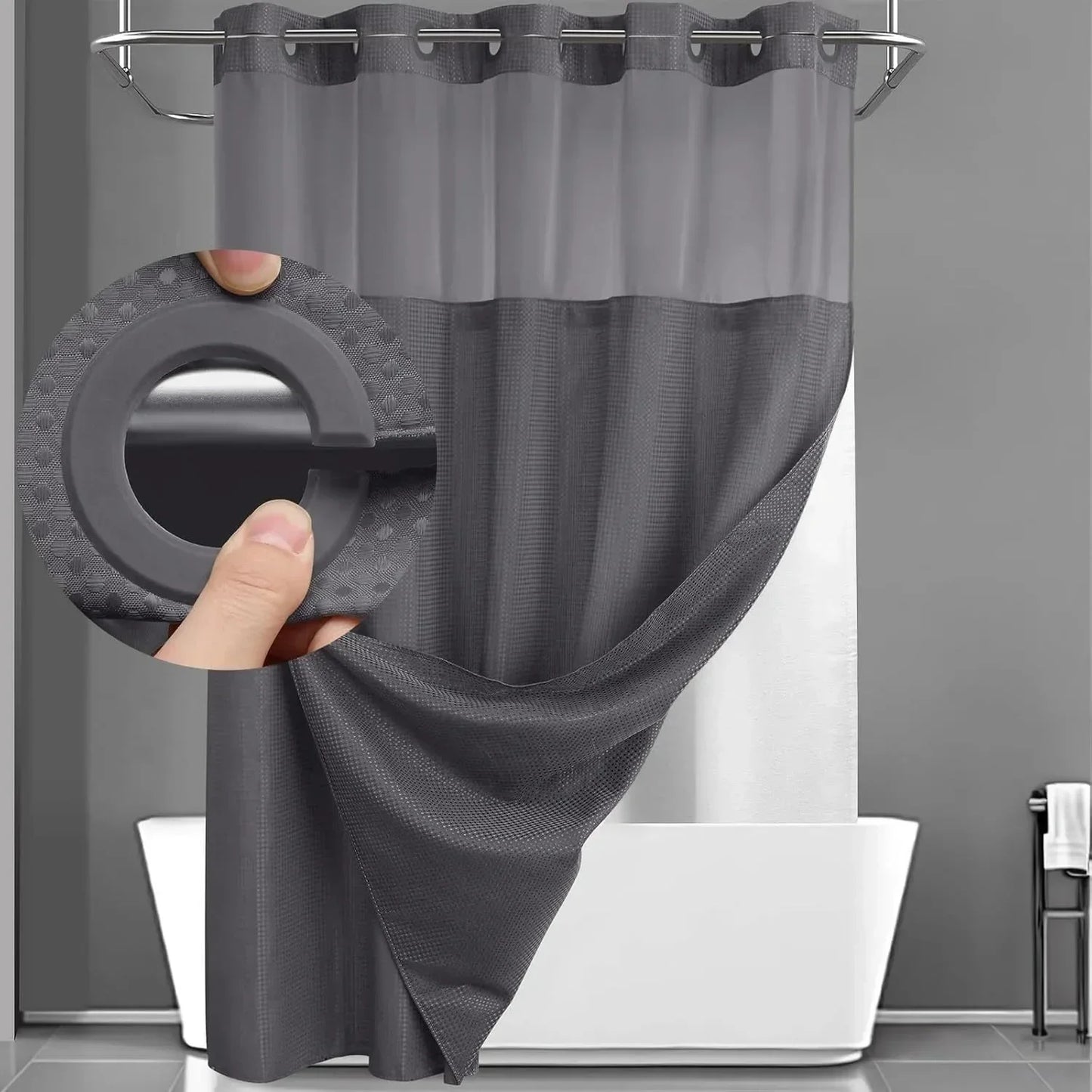1PC Hookless Waffle Check Shower Curtain Hotel Grade Double Layer Waterproof Bathroom Shower Curtain Easy to Install 10 Colors