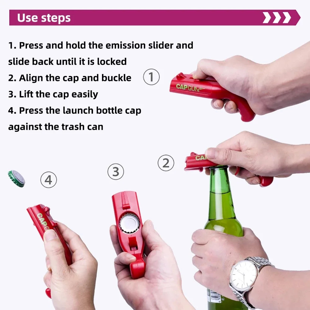 Portable Cap Gun Beer Bottle Opener Beverage Drinking Opening Gun Cap Launcher Kitchen Party Supply Bar Tool Kitchen Accessorie