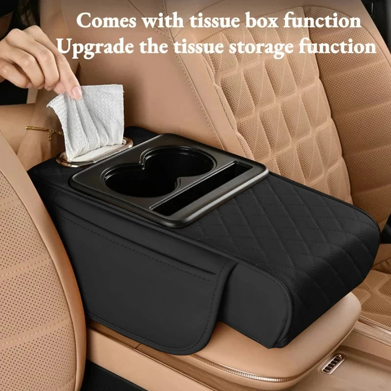 Car Center Console Armrest Cushion with 2 Cup Holder Armrest Heightening Pad Auto Amrest Pillow Cover Pad for All Seasons