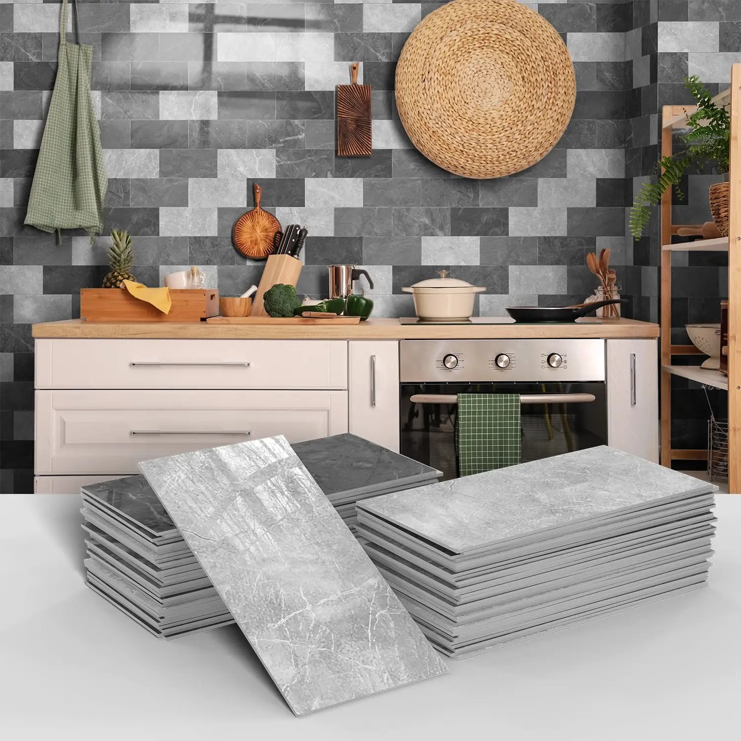 16/32/64PCS Marble Thicker Self-Adhesive Tile Stickers Waterproof Kitchen and Bathroom Minimalist Art 3D Wall Sticker Wallpaper
