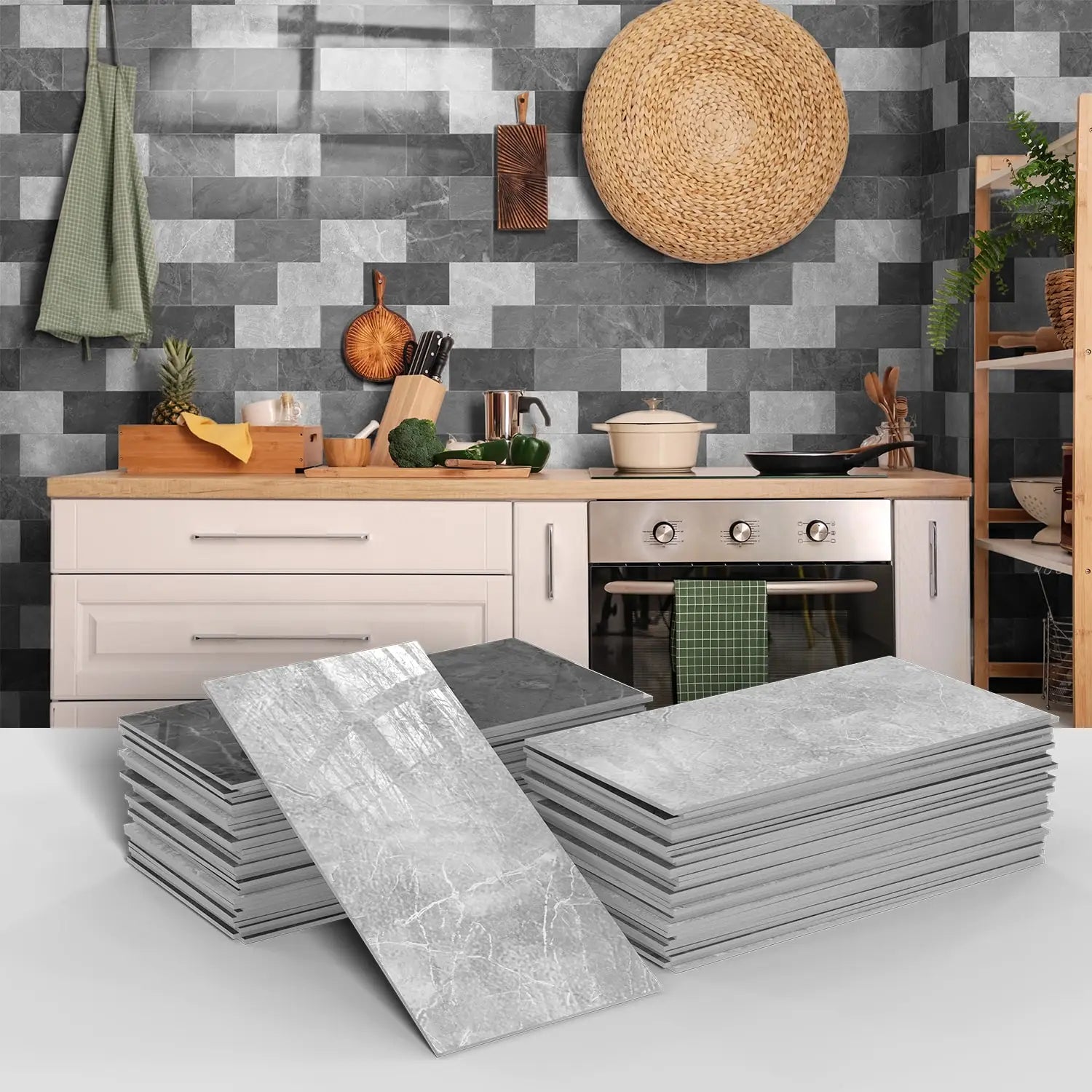 16/32/64PCS Marble Thicker Self-Adhesive Tile Stickers Waterproof Kitchen and Bathroom Minimalist Art 3D Wall Sticker Wallpaper