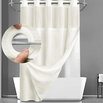 1PC Hookless Waffle Check Shower Curtain Hotel Grade Double Layer Waterproof Bathroom Shower Curtain Easy to Install 10 Colors