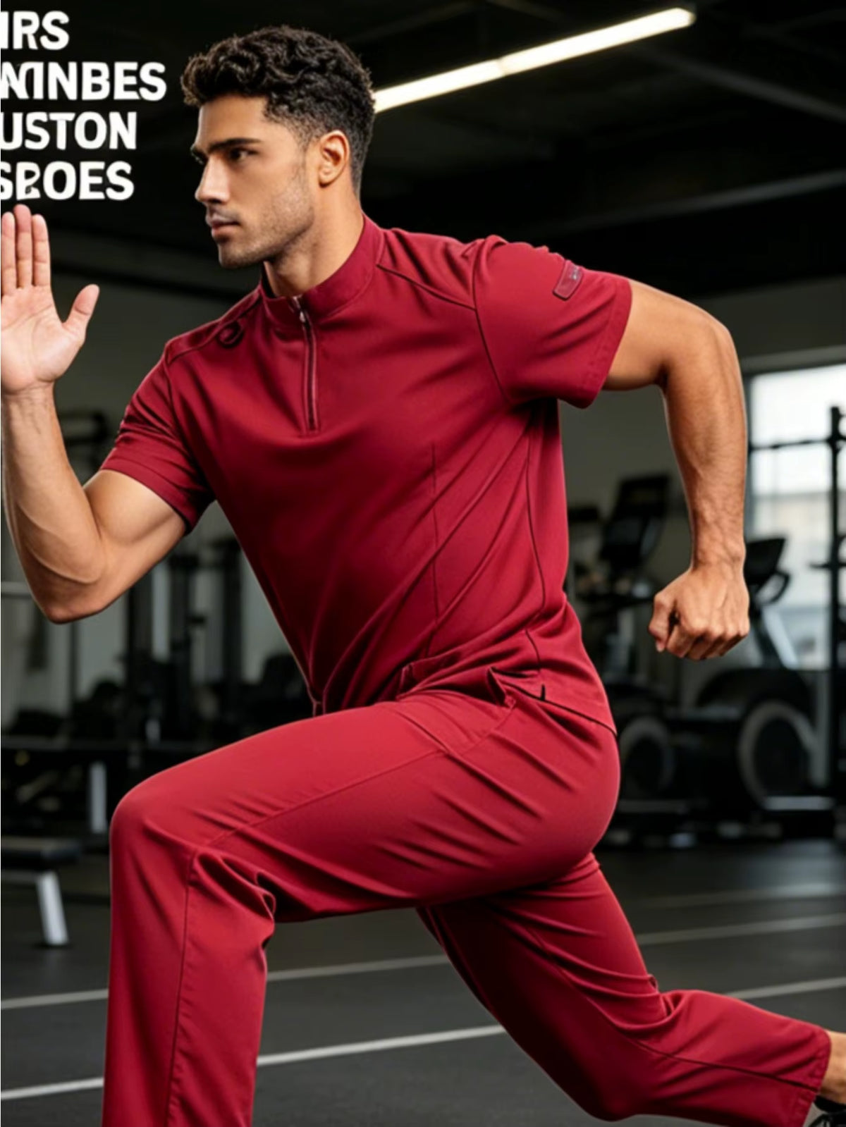 Mens Stand Collar Zip Front Scrub Set Workwear Straight Leg Pants Casual Gym Fitness Uniform Suit