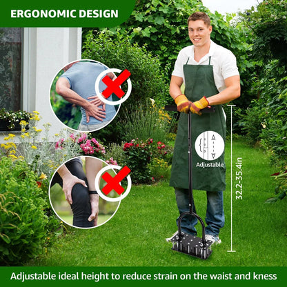 Lawn Aerator, Automatic Dirt and Leaf Clean Design, Heavy Duty Manual Lawn Aerator Tool with 15 Iron Spikes