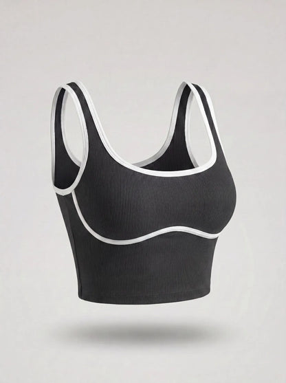 Women Color Block Line Yoga Bra without Chest Pad Shaping Back Design Quick Dry Sports Top Gym Running Training Outdoor