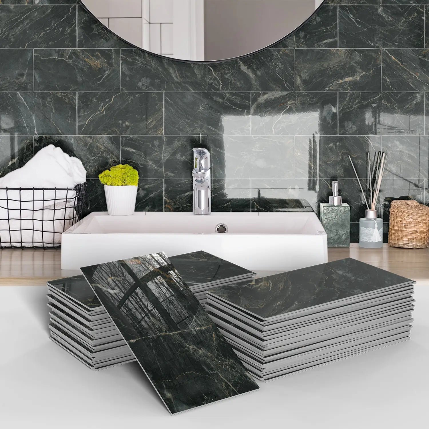 16/32/64PCS Marble Thicker Self-Adhesive Tile Stickers Waterproof Kitchen and Bathroom Minimalist Art 3D Wall Sticker Wallpaper