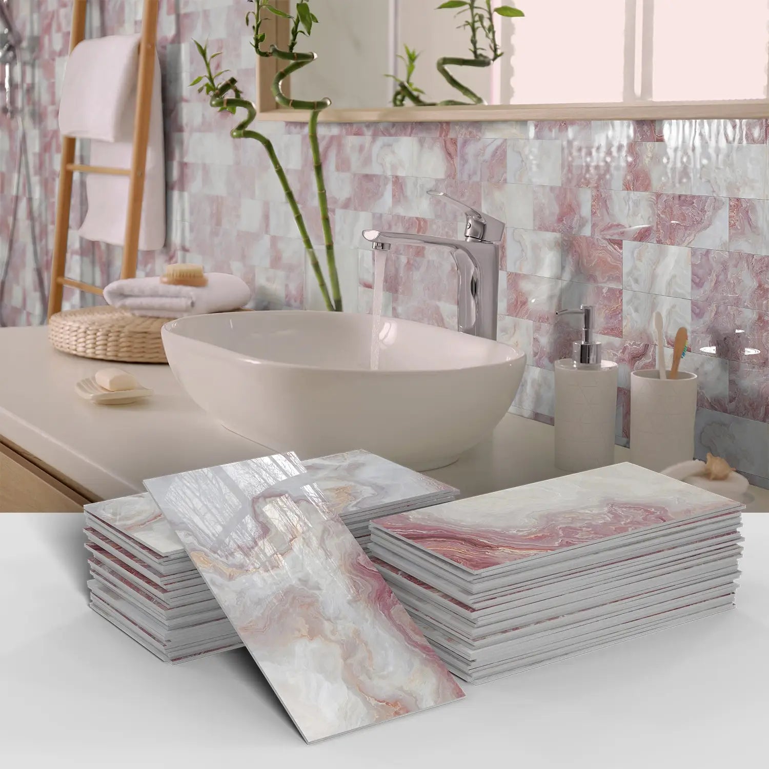 16/32/64PCS Marble Thicker Self-Adhesive Tile Stickers Waterproof Kitchen and Bathroom Minimalist Art 3D Wall Sticker Wallpaper