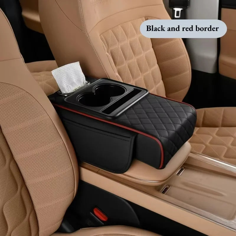 Car Center Console Armrest Cushion with 2 Cup Holder Armrest Heightening Pad Auto Amrest Pillow Cover Pad for All Seasons