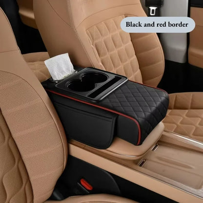 Car Center Console Armrest Cushion with 2 Cup Holder Armrest Heightening Pad Auto Amrest Pillow Cover Pad for All Seasons