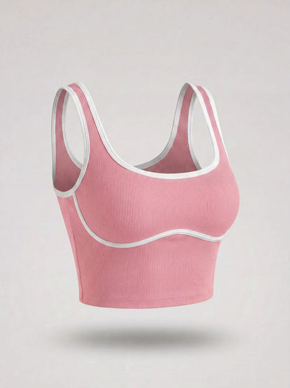 Women Color Block Line Yoga Bra without Chest Pad Shaping Back Design Quick Dry Sports Top Gym Running Training Outdoor