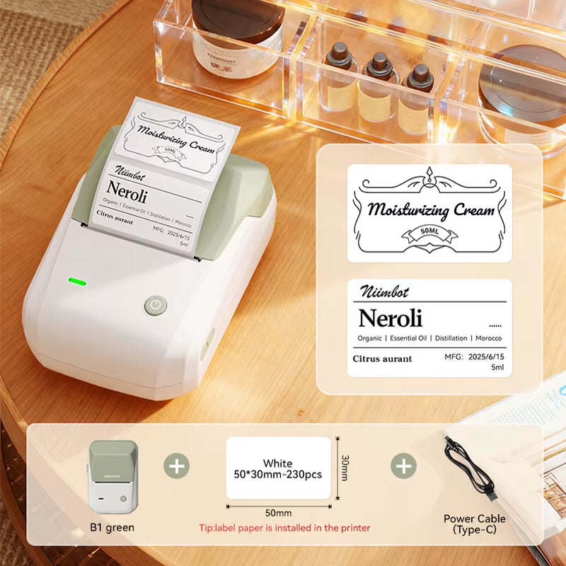 B1 Portable Thermal Printer with Tapes 2 Inch Adhesive Label Printer Mini Bluetooth Sticker Maker Support Smartphones PC
