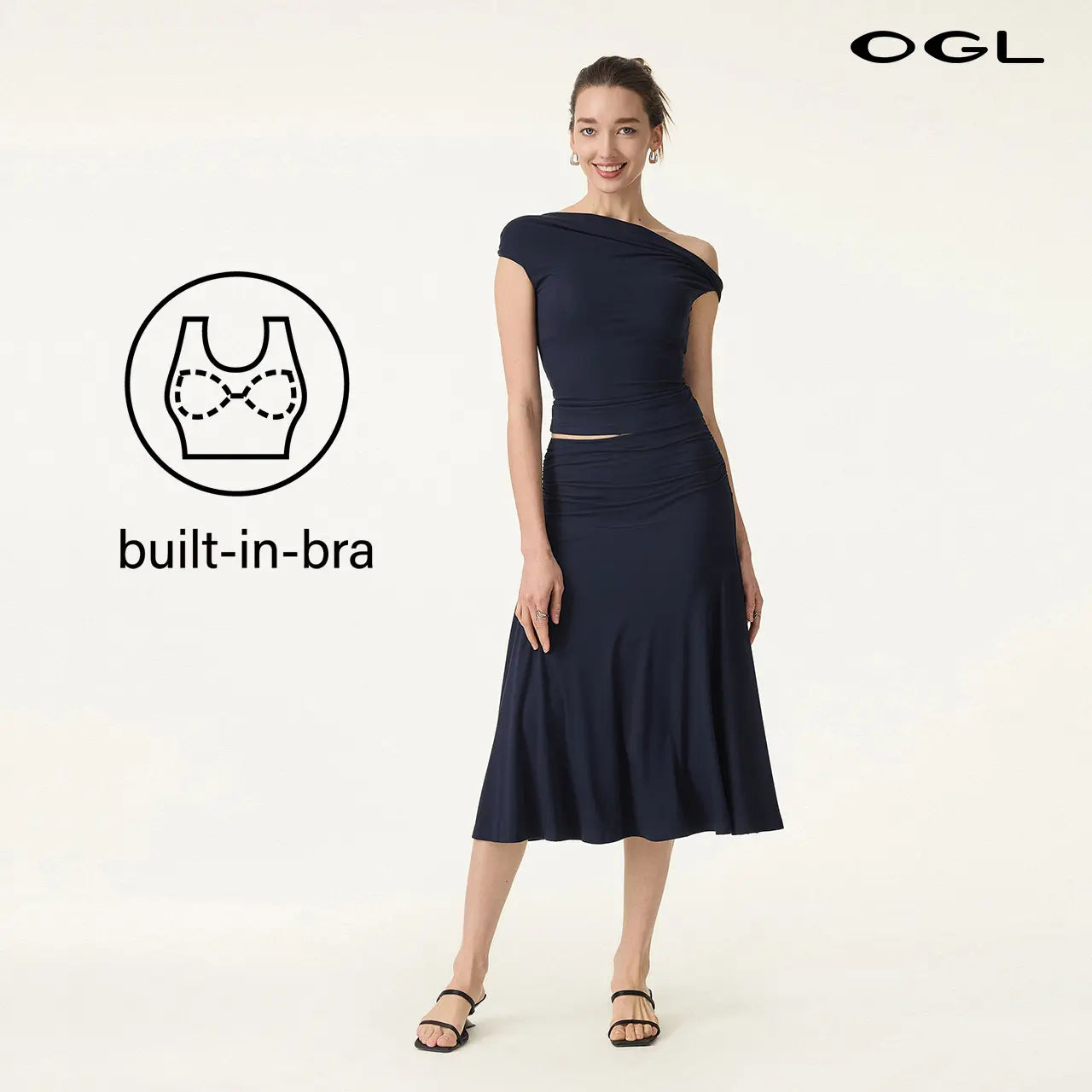 OGL Women'S 2-Piece Matching Skirt Set - Multi-Wear Versatile Neckline Brami Top with Built-In Bra, Flowy Side Ruched A-Line Midi Skirt, Skinkiss Fabric for Summer, Cute 2-Piece Sets for Women'S Clothes Trendy Fashion Style Trendy Look Fashionnova