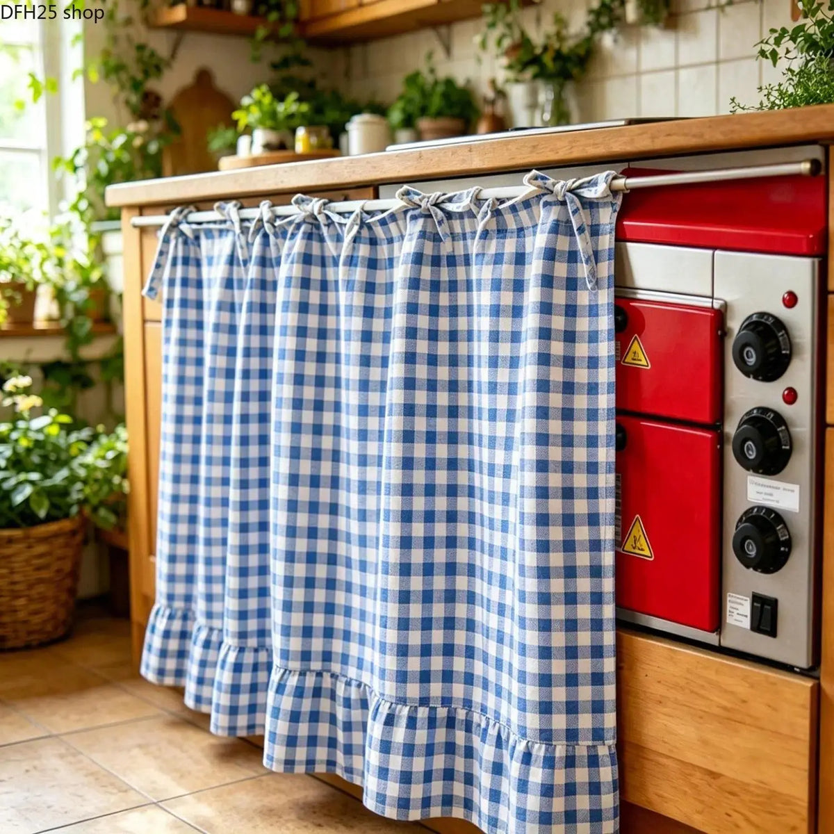 【Summerwins】2026 Farmhouse-Style Stove Curtain, Gingham Grid Ruffle-Edge Tier Curtains, Rural Short Window Valance, Home Kitchen Dust Cover, Plaid Floral Window Treatments, Aesthetic House Decor, Unique Room Decor