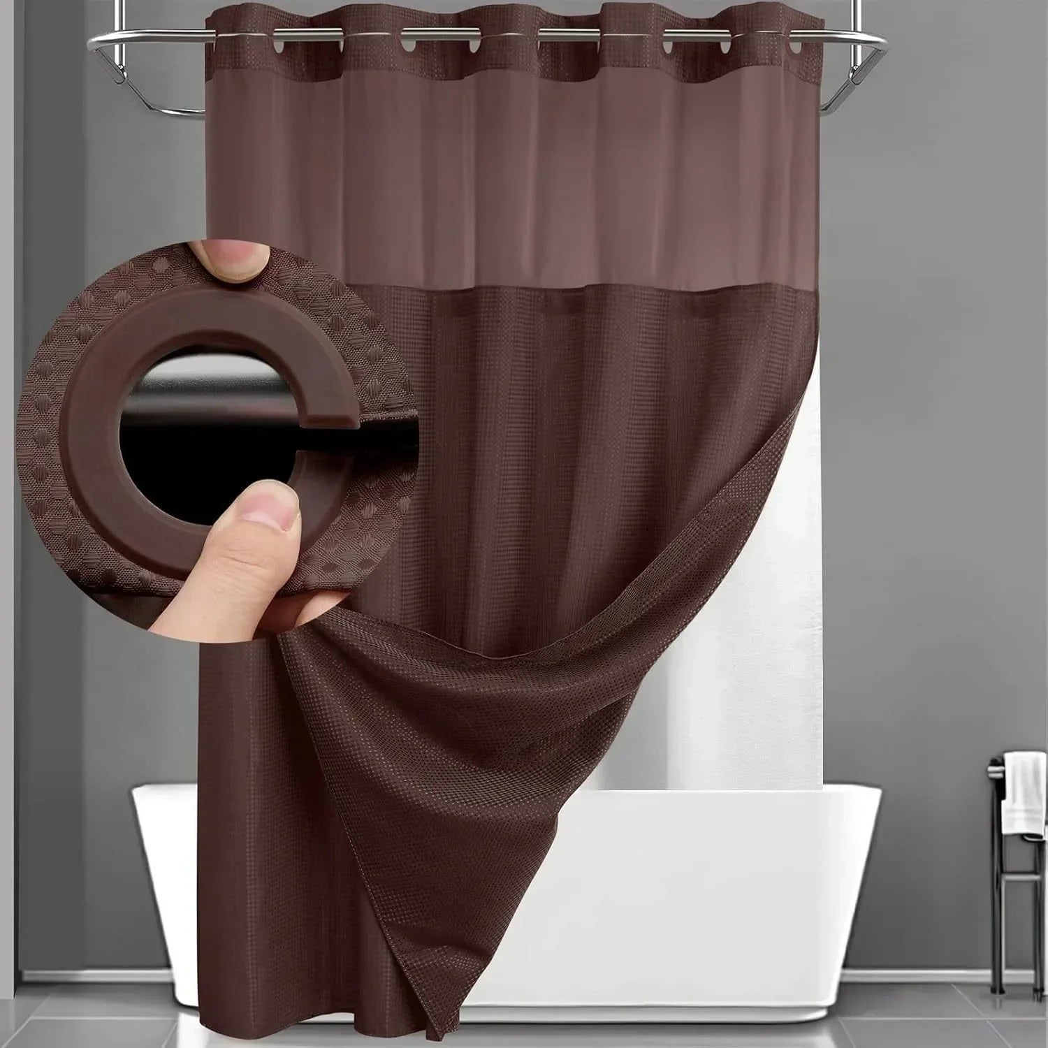 1PC Hookless Waffle Check Shower Curtain Hotel Grade Double Layer Waterproof Bathroom Shower Curtain Easy to Install 10 Colors