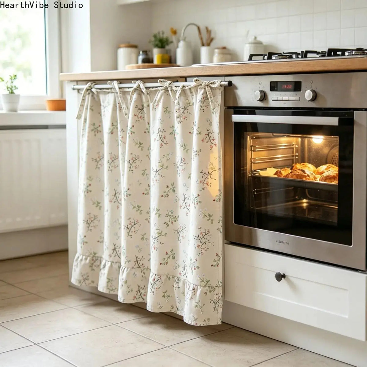 【Summerwins】2026 Farmhouse-Style Stove Curtain, Gingham Grid Ruffle-Edge Tier Curtains, Rural Short Window Valance, Home Kitchen Dust Cover, Plaid Floral Window Treatments, Aesthetic House Decor, Unique Room Decor
