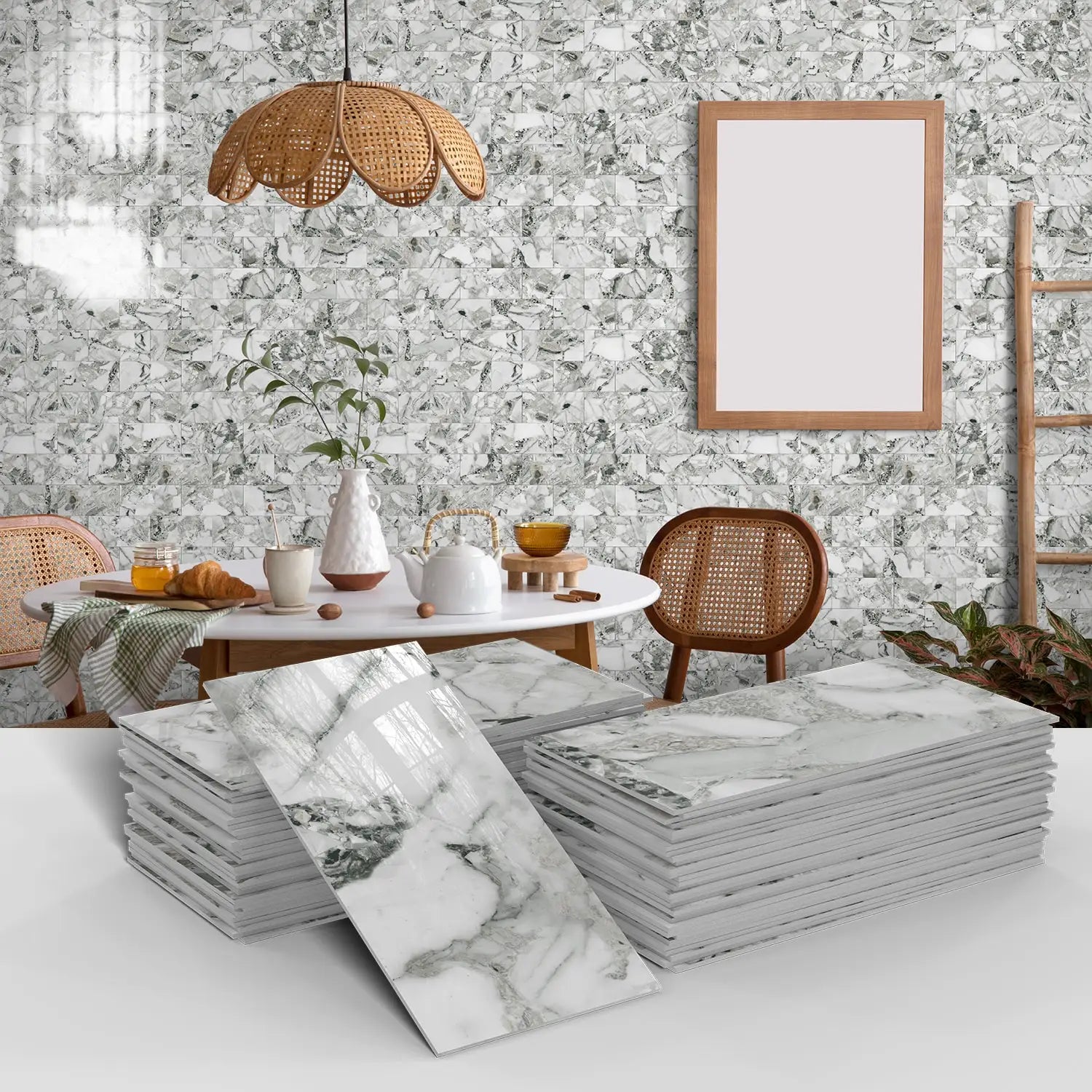 16/32/64PCS Marble Thicker Self-Adhesive Tile Stickers Waterproof Kitchen and Bathroom Minimalist Art 3D Wall Sticker Wallpaper