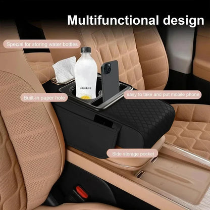 Car Center Console Armrest Cushion with 2 Cup Holder Armrest Heightening Pad Auto Amrest Pillow Cover Pad for All Seasons