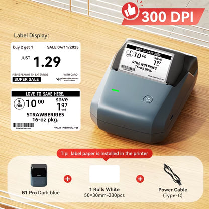 B1 Portable Thermal Printer with Tapes 2 Inch Adhesive Label Printer Mini Bluetooth Sticker Maker Support Smartphones PC