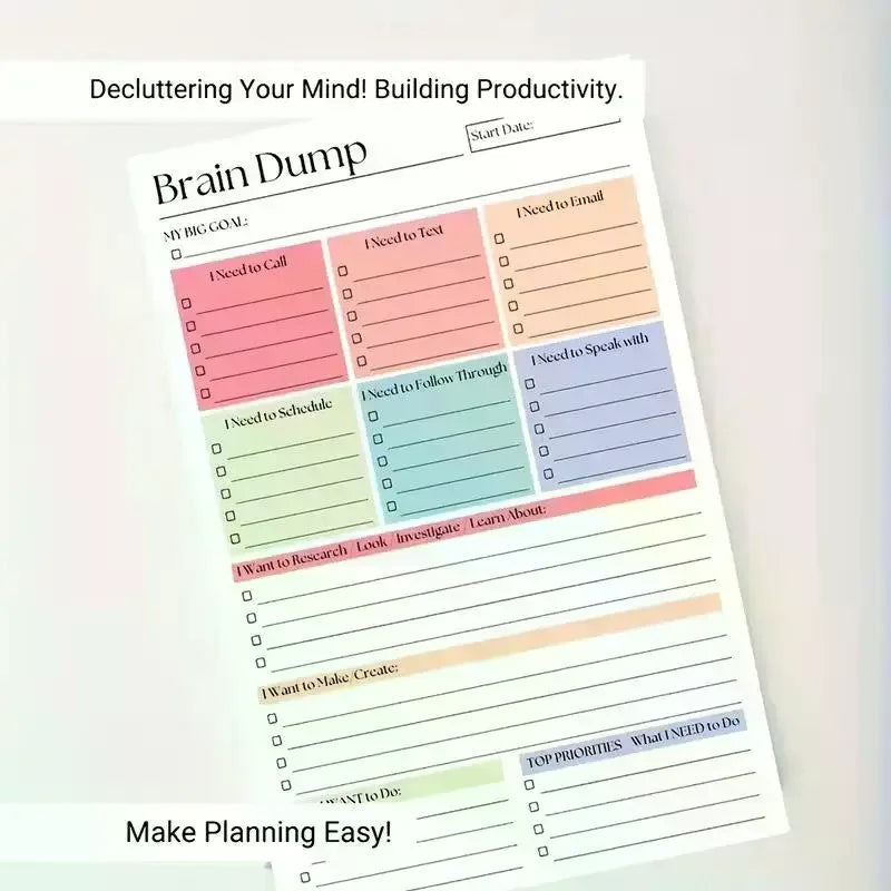 A5 Undated Minimalist Brain Dump Journal (50/150 Sheets), To-Do List & Task Manager Notebook for Project Planning