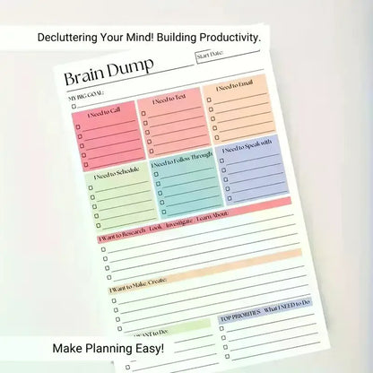 A5 Undated Minimalist Brain Dump Journal (50/150 Sheets), To-Do List & Task Manager Notebook for Project Planning
