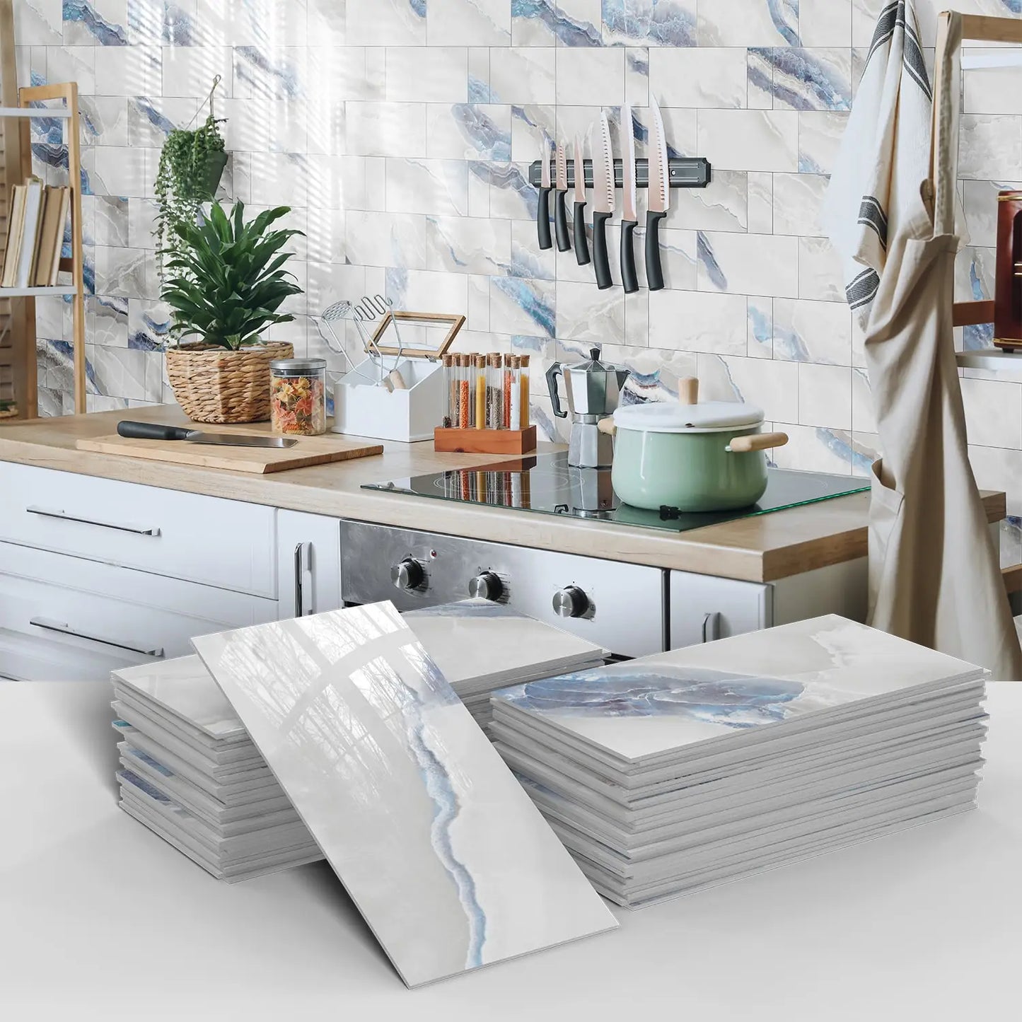 16/32/64PCS Marble Thicker Self-Adhesive Tile Stickers Waterproof Kitchen and Bathroom Minimalist Art 3D Wall Sticker Wallpaper