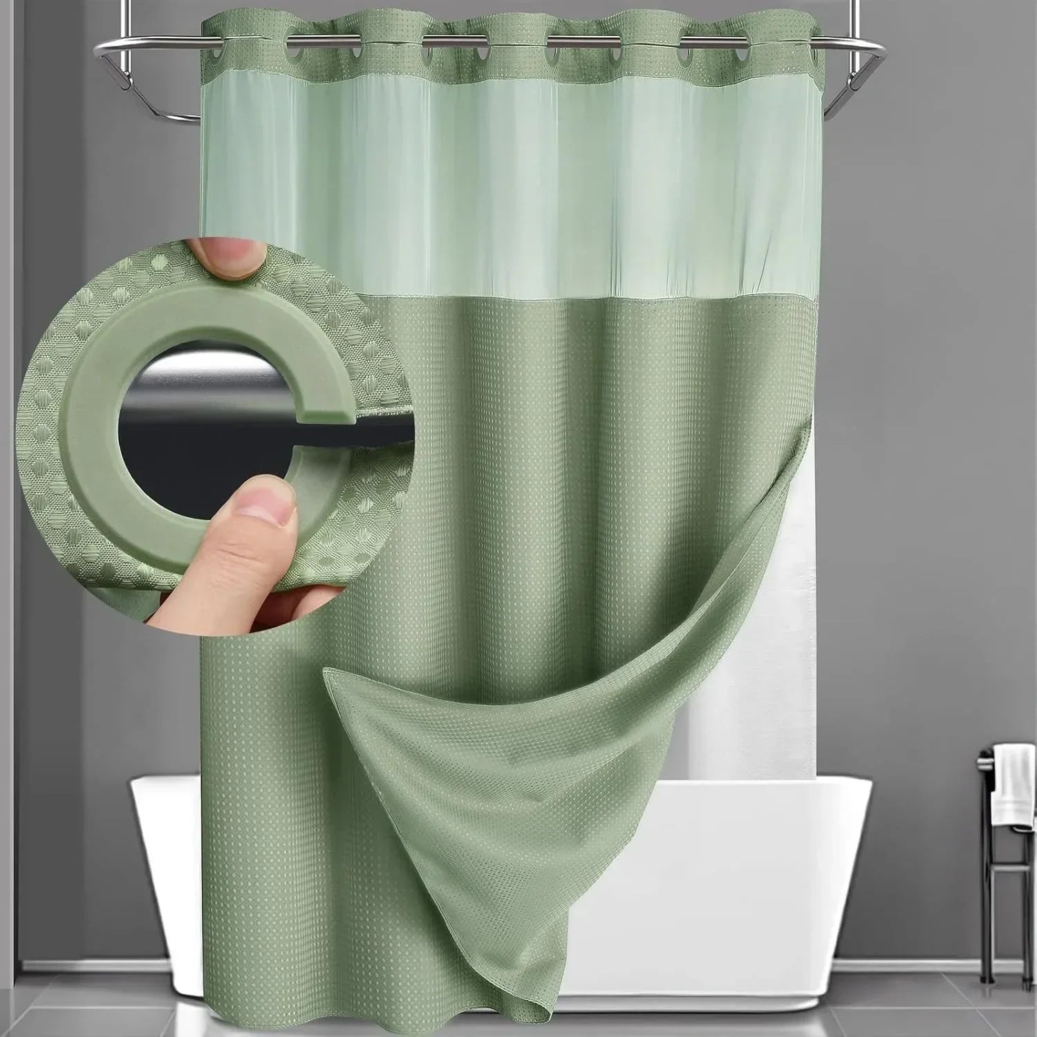 1PC Hookless Waffle Check Shower Curtain Hotel Grade Double Layer Waterproof Bathroom Shower Curtain Easy to Install 10 Colors