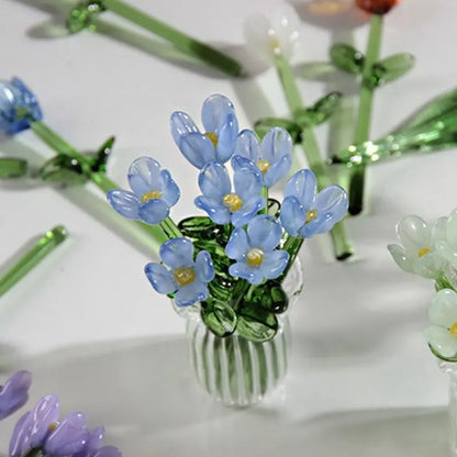 1 Set (8 Flowers + 1 Vase) Handcrafted Mini Glass Artificial Flower Ornaments, DIY Faux Flower Arrangement Bouquet, Decorative Mixed Flower Set for Gifting and Event Decorations, Faux Floral Decor, Artificial Flower Bouquets #GLOBAL PICKS