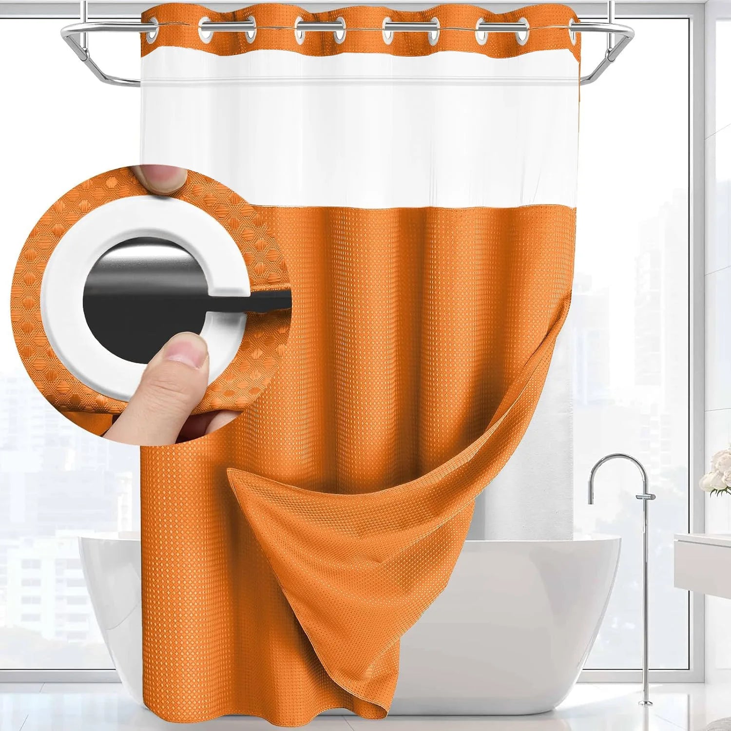 1PC Hookless Waffle Check Shower Curtain Hotel Grade Double Layer Waterproof Bathroom Shower Curtain Easy to Install 10 Colors