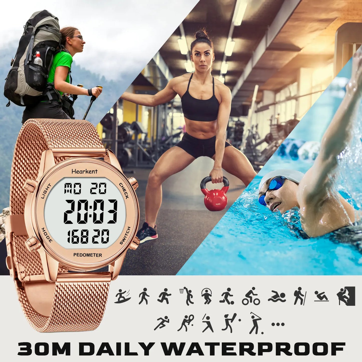Pedometer Watches Sport Step Counter Women'S Digital Watches Calories Mile Tracker Waterproof 30M for Walking Running