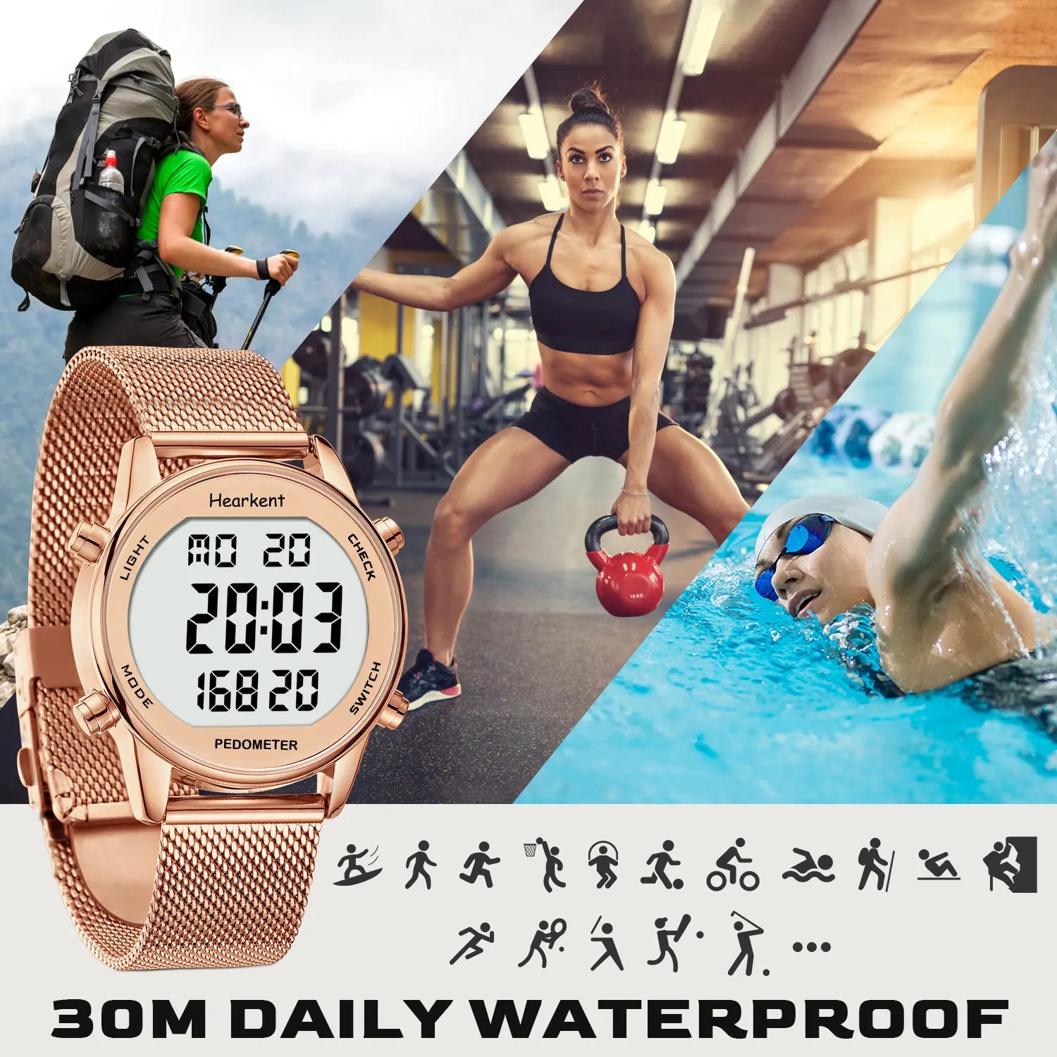 Pedometer Watches Sport Step Counter Women'S Digital Watches Calories Mile Tracker Waterproof 30M for Walking Running