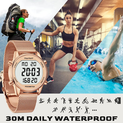 Pedometer Watches Sport Step Counter Women'S Digital Watches Calories Mile Tracker Waterproof 30M for Walking Running