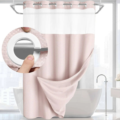 No Hook Washable Waffle Weave Shower Curtain with Snap in Liner -Waterproof Double Layer Shower Curtain with Washableinner Liner, 72 X75 Inch Showercurtain