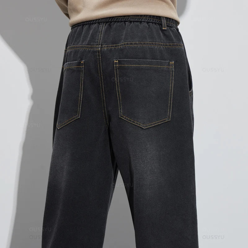 Brand Clothing New Design Cotton Jeans Men Baggy Elastic Waist Cargo Denim Pants Work Wide Leg Korean Trousers Male 4XL