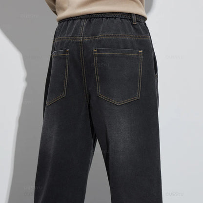 Brand Clothing New Design Cotton Jeans Men Baggy Elastic Waist Cargo Denim Pants Work Wide Leg Korean Trousers Male 4XL