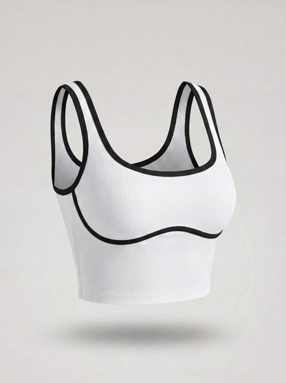 Women Color Block Line Yoga Bra without Chest Pad Shaping Back Design Quick Dry Sports Top Gym Running Training Outdoor