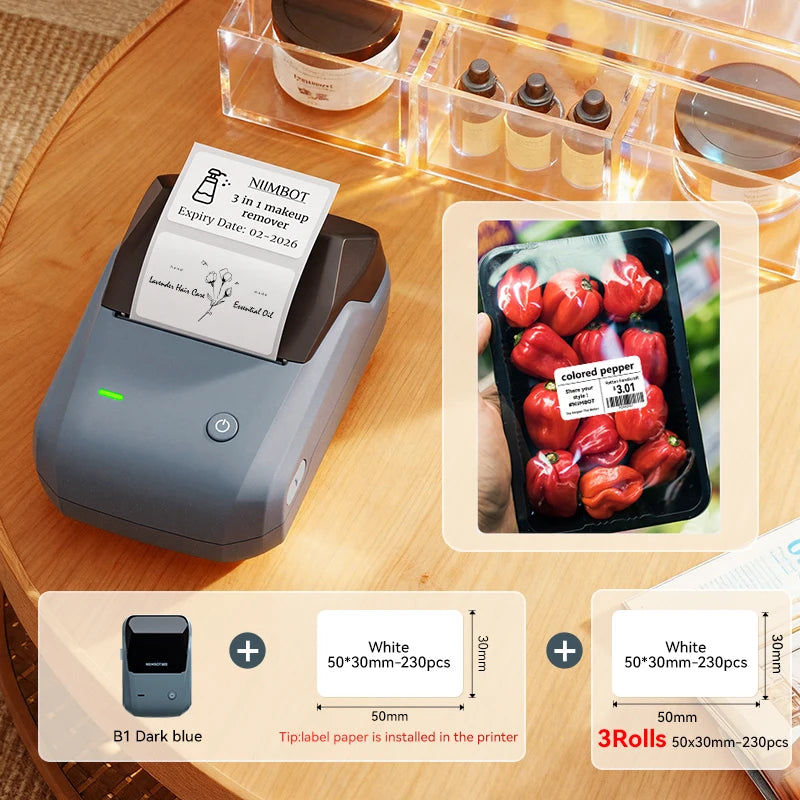 B1 Portable Thermal Printer with Tapes 2 Inch Adhesive Label Printer Mini Bluetooth Sticker Maker Support Smartphones PC