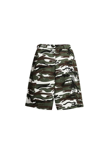 2026 New Summer American High Street Flower Font Wide Pine Subculture Street Middle Pants Street Trend Versatile Leisure Niche