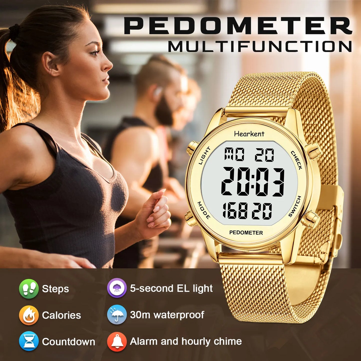 Pedometer Watches Sport Step Counter Women'S Digital Watches Calories Mile Tracker Waterproof 30M for Walking Running