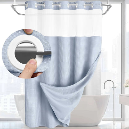 1PC Hookless Waffle Check Shower Curtain Hotel Grade Double Layer Waterproof Bathroom Shower Curtain Easy to Install 10 Colors
