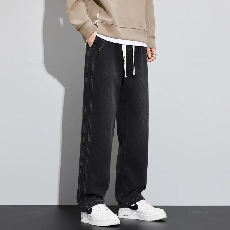 Brand Clothing New Design Cotton Jeans Men Baggy Elastic Waist Cargo Denim Pants Work Wide Leg Korean Trousers Male 4XL