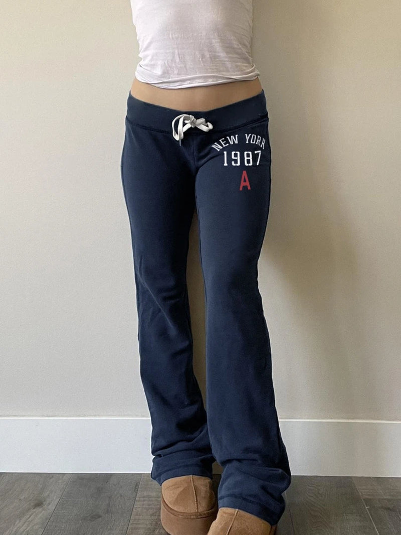 America Fashion Y2K Low Waist Slight Strech Letter Print All Match Streetwear Long Pants
