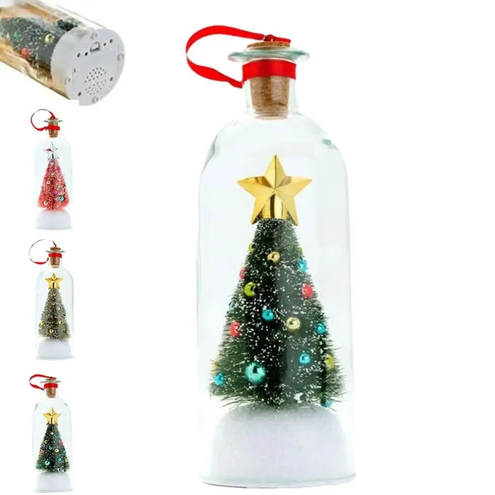 Recordable Christmas Tree Message Bottle Christmas Tree Ornaments Christmas Props Snowy Scene in Nostalgic Bottle