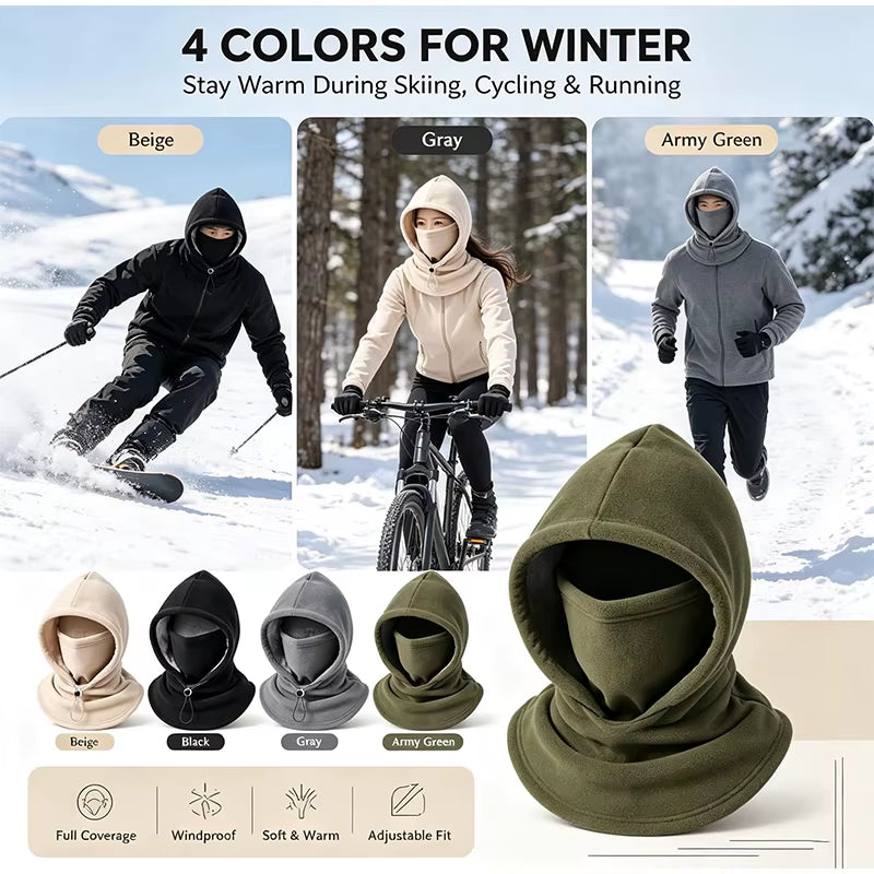 Warm Double‑Layer Integrated Hat for Men & Women All-Around Cold Protection(Masks, Scarves, Hats) Thickened One-Piece Winter Hat