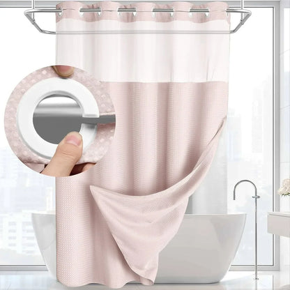 1PC Hookless Waffle Check Shower Curtain Hotel Grade Double Layer Waterproof Bathroom Shower Curtain Easy to Install 10 Colors