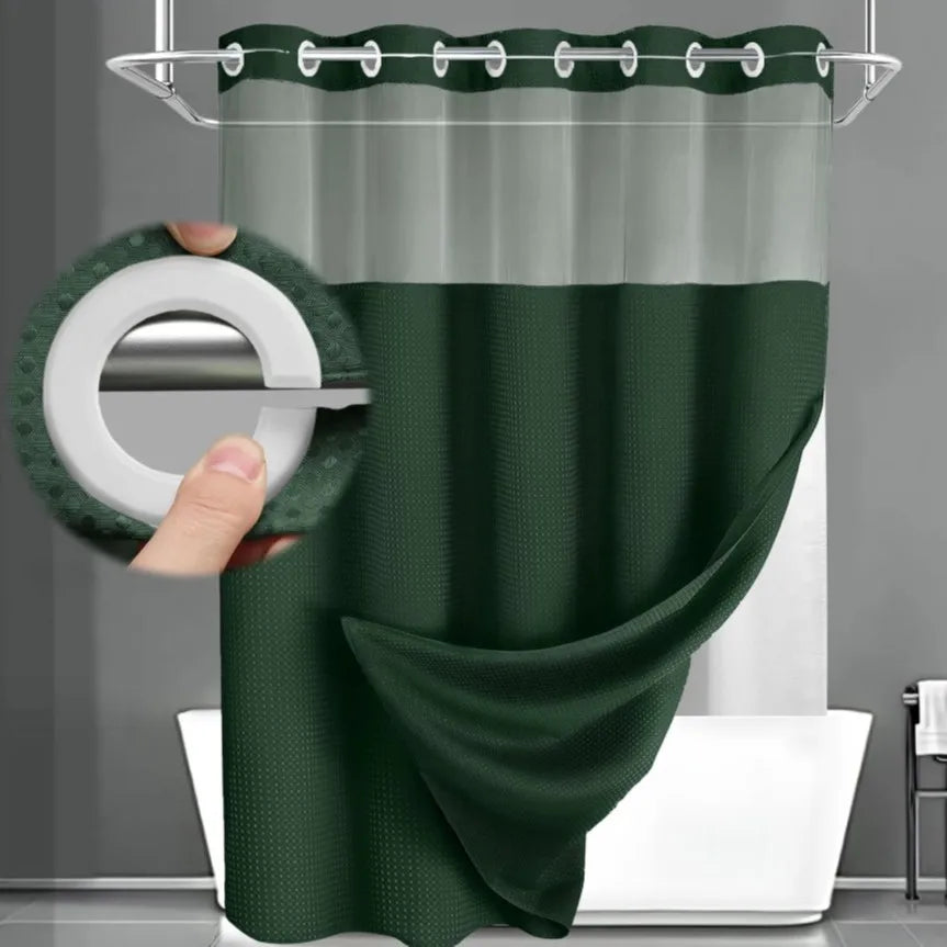 1PC Hookless Waffle Check Shower Curtain Hotel Grade Double Layer Waterproof Bathroom Shower Curtain Easy to Install 10 Colors