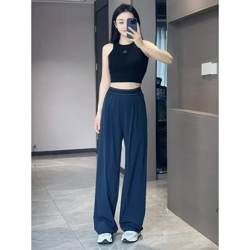 UNITIM Spring Women Straight Sports Pants Solid Loose Casual Yoga Pants for Female Lady Elastic Wiast Lady Quick-Dry Sweatpants